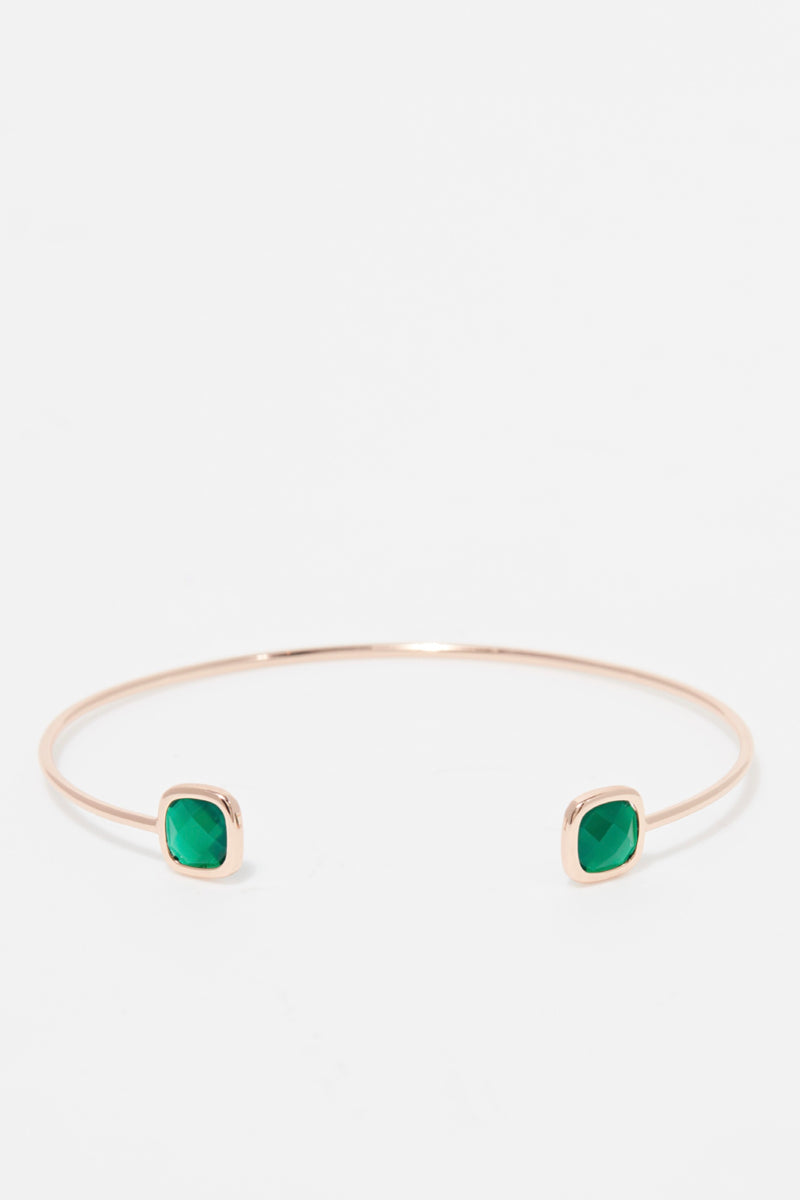 Rosy" Green Agathe Bracelet - Pink Brass