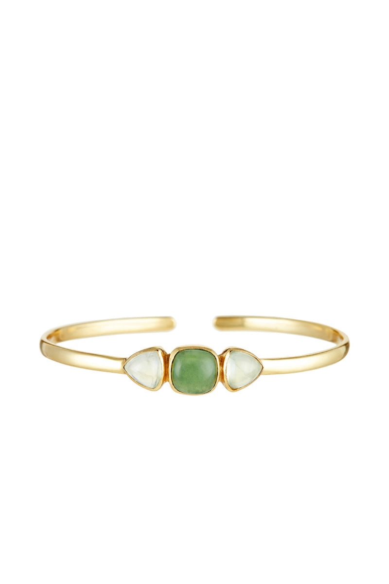 Bracelet "Tia" Calcédoine Verte - Laiton Doré