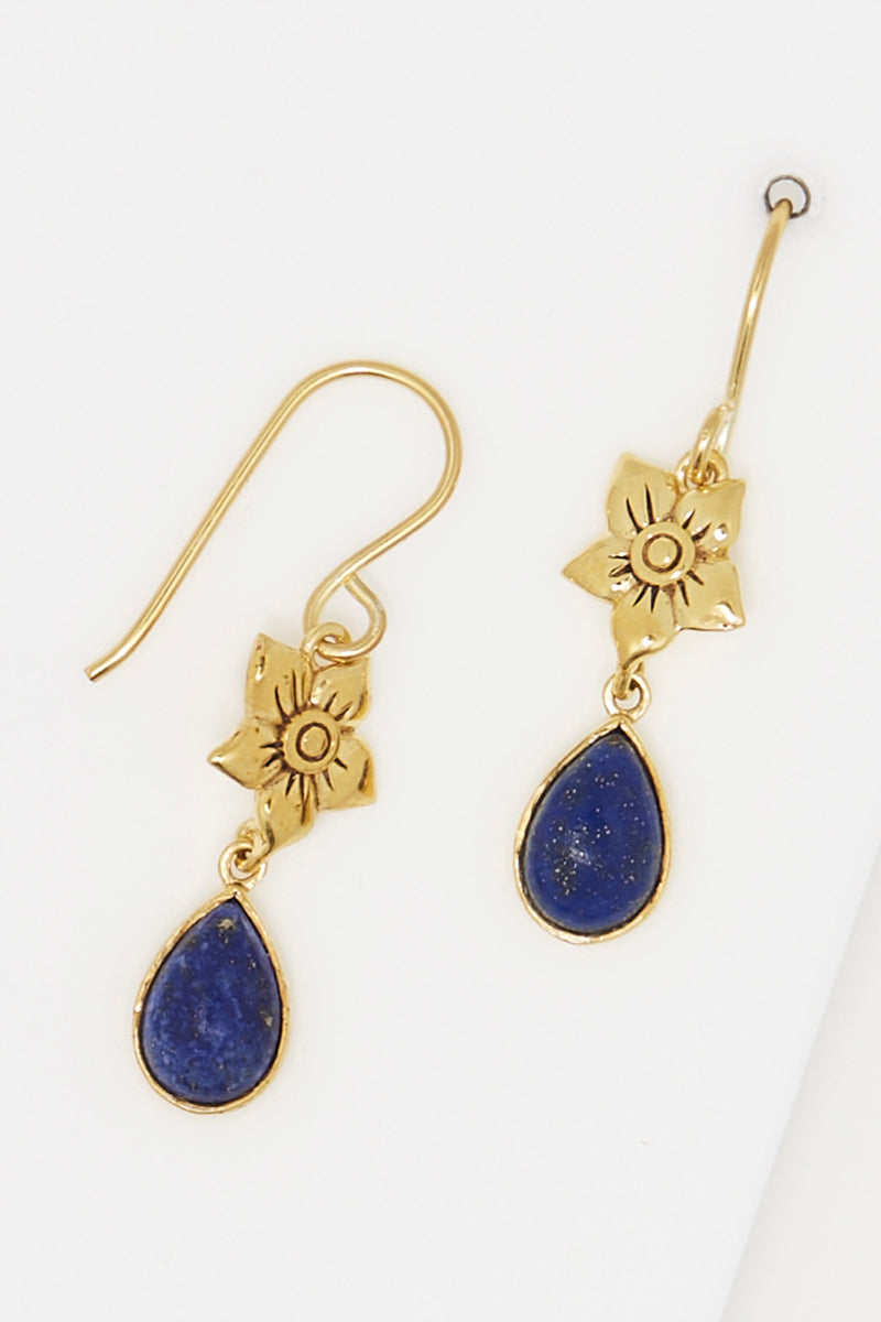 Louisa" Earring Lapis - Golden Brass