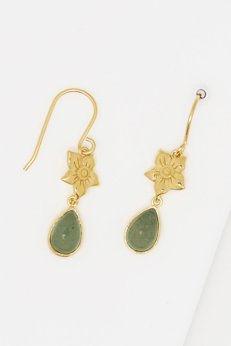 Louisa" Earring Aventurine - Gold Brass