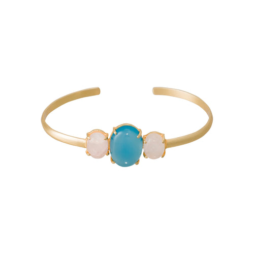 Pulsera "Gladys" Onix Azul & Cuarzo Rosa - Latón Dorado