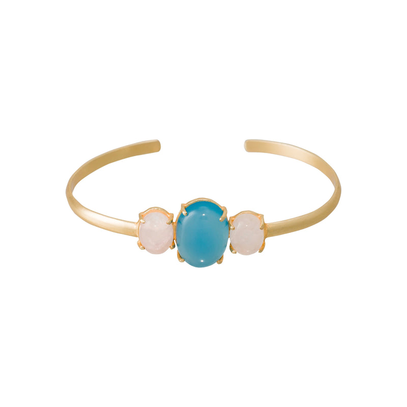 Gladys" Blue Onyx & Rose Quartz Bracelet - Gold Brass