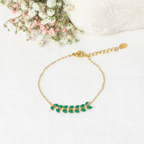 Bracelet "Cerise" Green Epoxy - Gold Brass