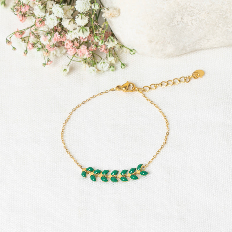 Bracelet "Cerise" Green Epoxy - Gold Brass