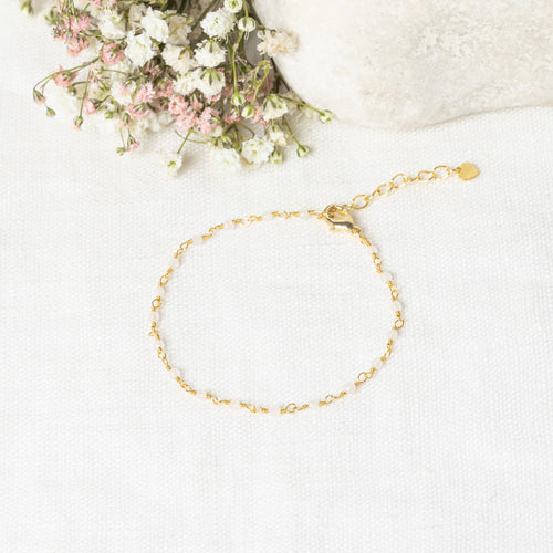 Elisa" White Moonstone - Gold Brass Bracelet