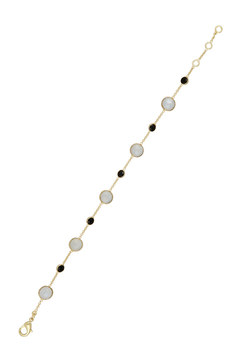 Neela" Moonstone & Onyx Bracelet - Gold Brass