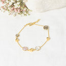 Augustine" Rose Quartz Labradorite & White Moonstone Bracelet - Gold Brass