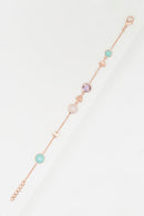 Bracelet "Augustine" Améthyste Rose Quartz & Aqua Calci - Laiton Rosé