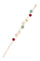 Théa" Green Aventurine Labradorite & Red Ruby Bracelet - Gilded Brass