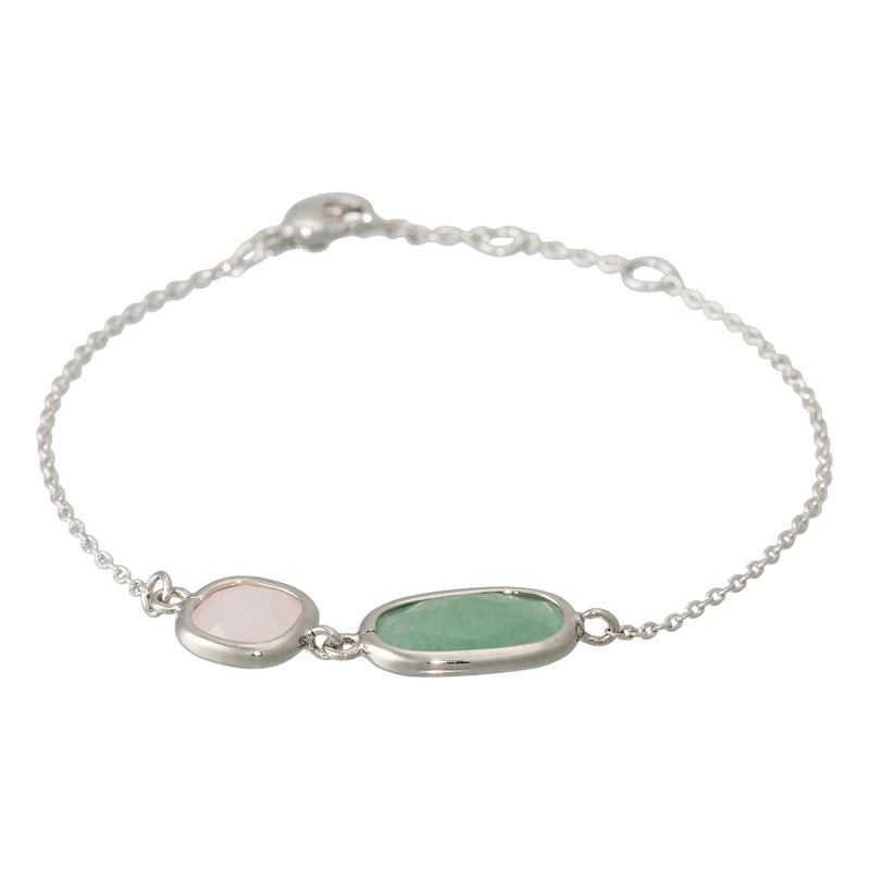 Bracelet "Zoé" Aventurine Verte & Quartz Rose - Laiton