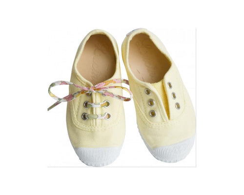 Chaussures Baskets Tennis En Toiles À Lacets Et Élastiques - Jaune Pâle - Mixte