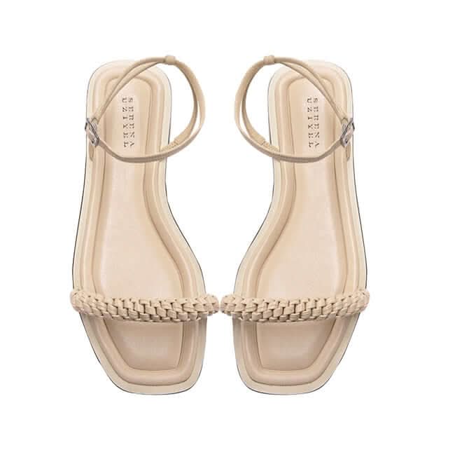 Rovena nude flat removable ankle sandal with braided strap, ideal for summer fashion and casual outings.