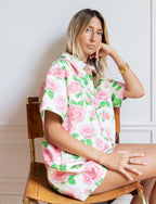 Tuta Corta Ecrù & Fiori Rosa Laga