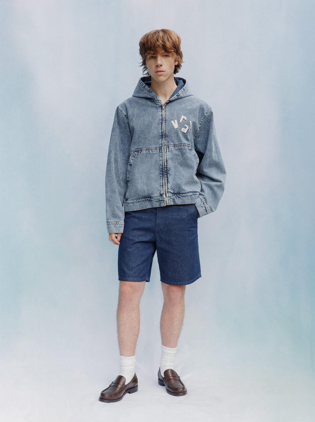 Veste À Capuche Unisexe Patch Denim Délavé