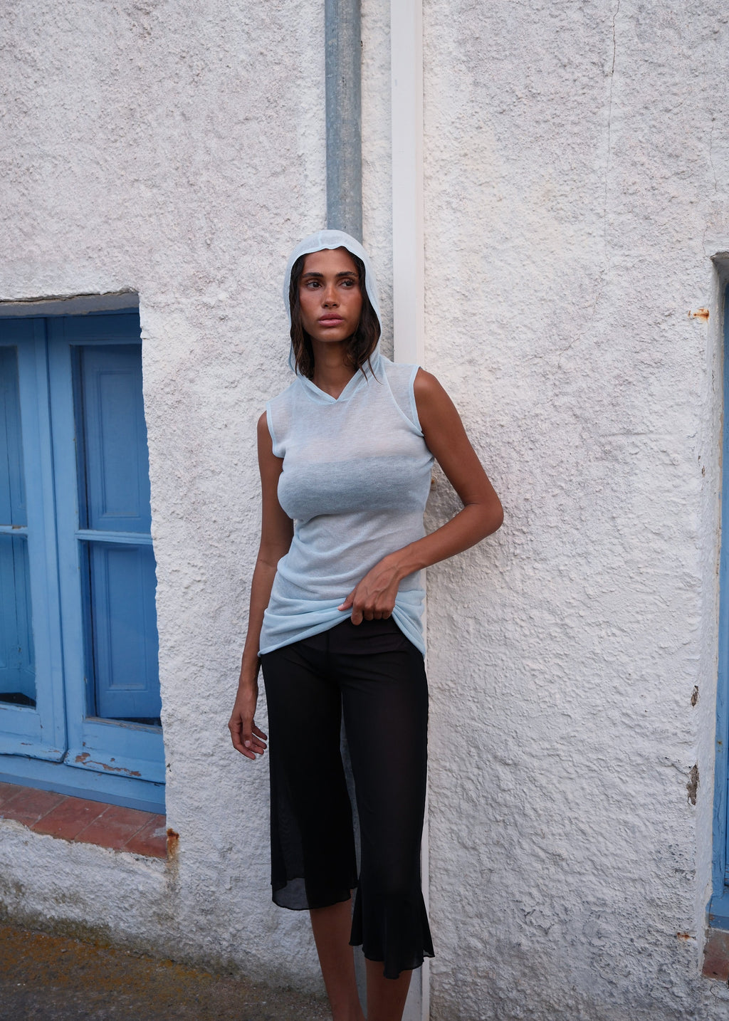 Robe Tricot à Capuche - Bleu