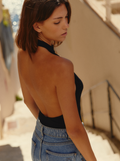 Black Rib Open Back Bodysuit