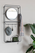 Duco Perchero con Espejo - Decoración de Pared - Acero - Negro