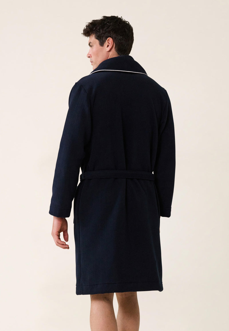 Robe De Chambre Chaude Homme Bleu Marine Avec Col Châle - Devy En Polaire Marine