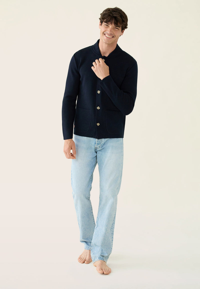 Cardigan Homme En Maille Bleu Marine - Eloi Marine