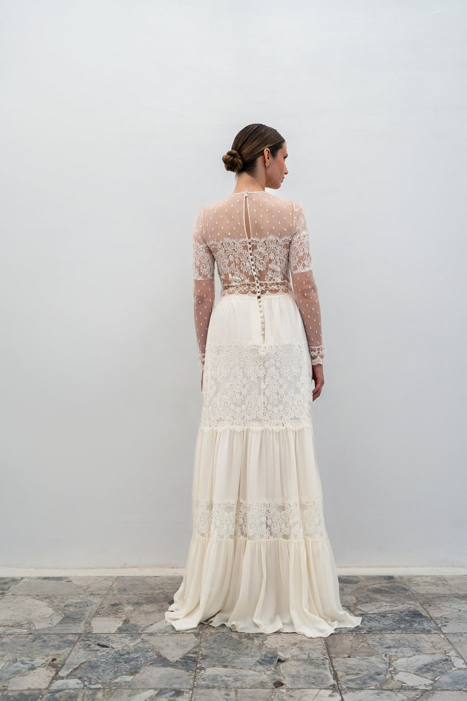 Abito Da Sposa Folk Con Volant - Bianco Seta
