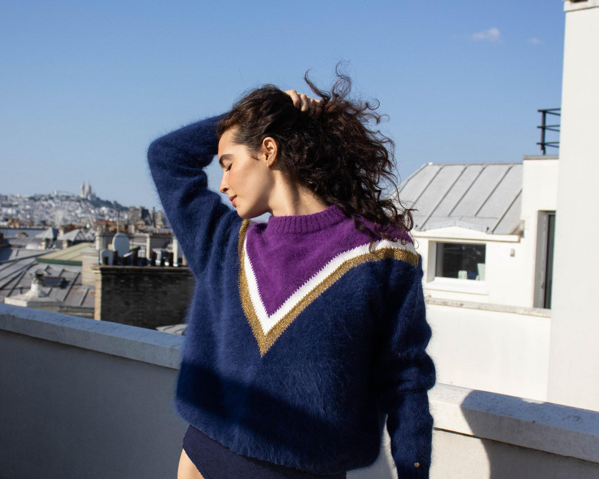 Maglione Celeste blu navy e mora