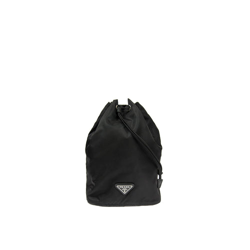Prada - Nylon And Leather Drawstring Pouch - Black