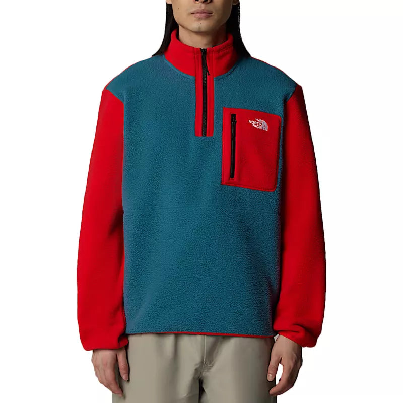 Fleece-Sweatshirt 1/4-Zip M Yumiori - Aqua Blau/Rot