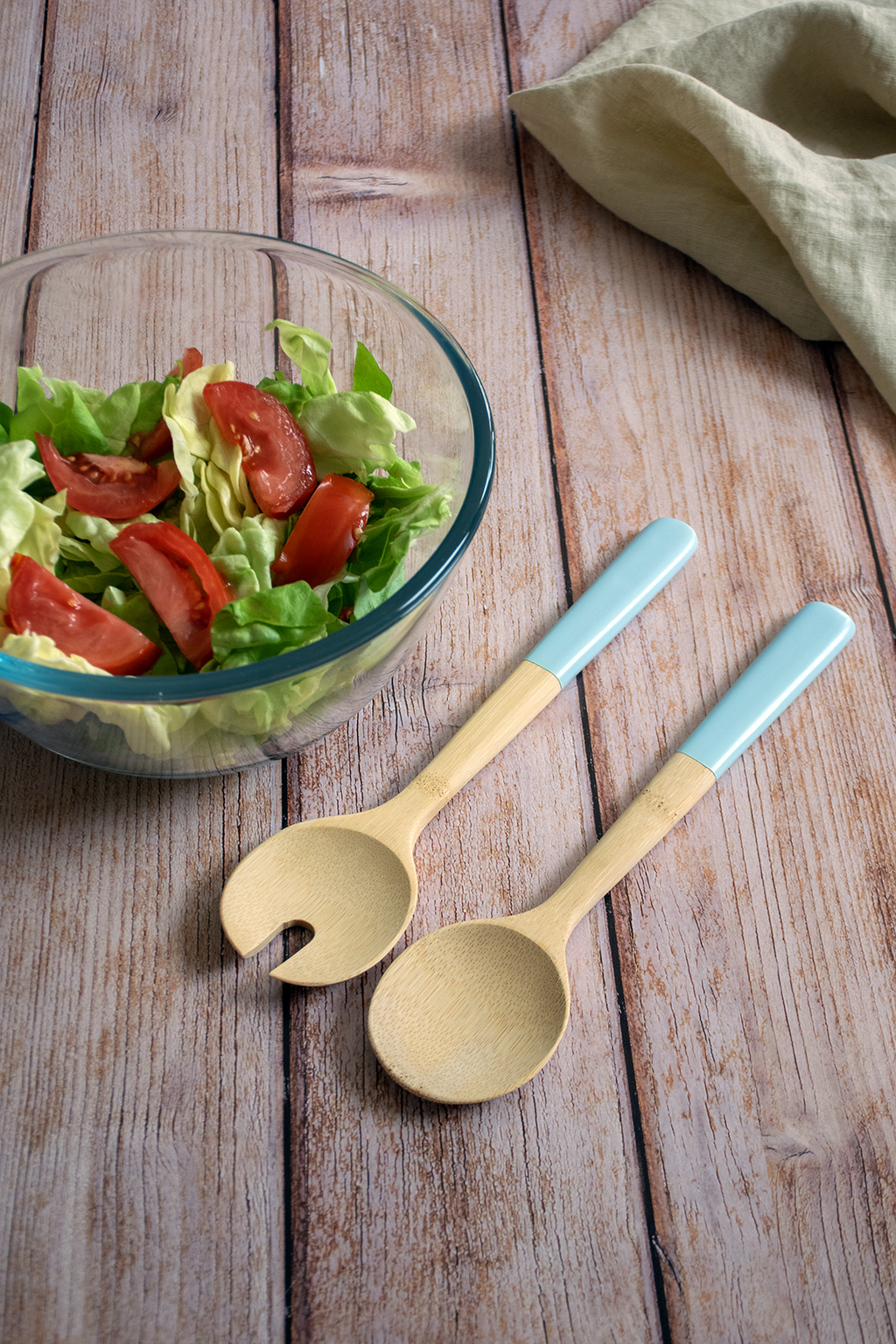 Bamboo Salad Servers - Cadet Blue