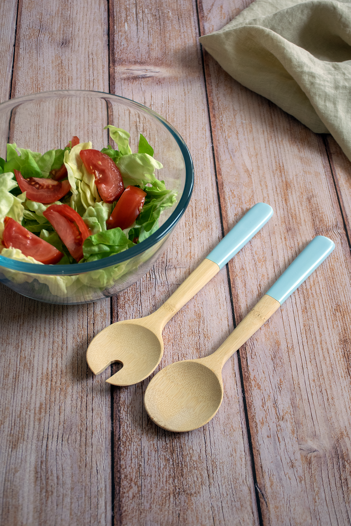 Bamboo Salad Servers - Cadet Blue