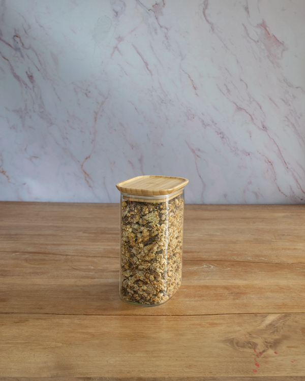 Tall Rectangular Glass & Bamboo Food Storage Container - Clear