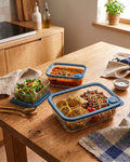 3-Piece Square Glass Cooking & Storage Container Set - Royal Blue