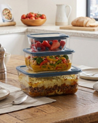 3-Piece Square Glass Cooking & Storage Container Set - Royal Blue