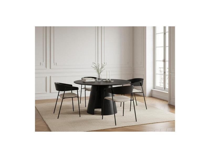 Gaston - Ensemble - Avec Table À Manger Ronde Placage Chêne + Chaises Soren Tissu Texturé