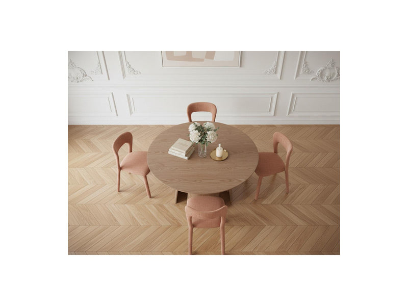 Gaston - Set - With Round Oak Veneer Dining Table + 4 Pia Chairs