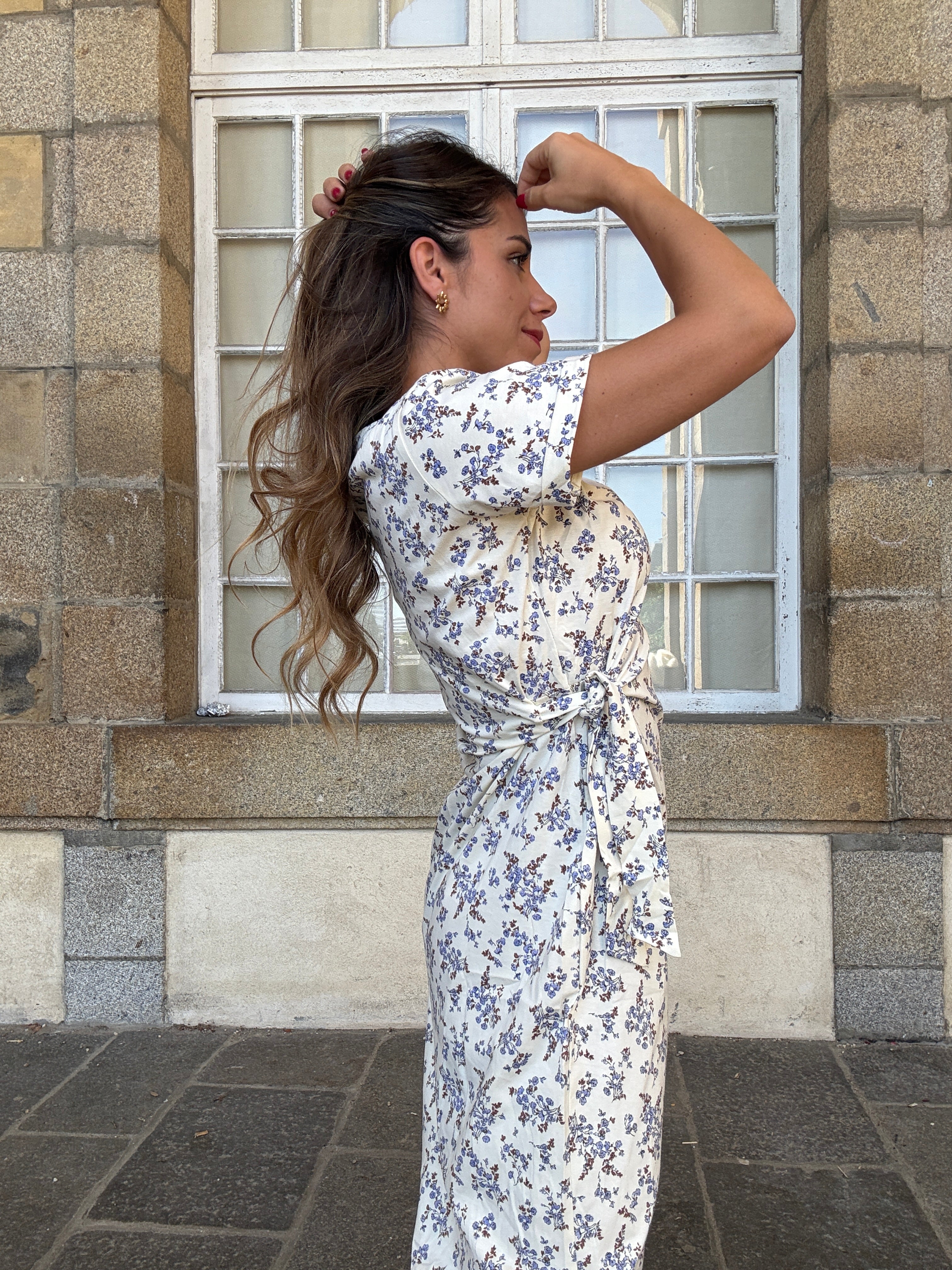 Robe Longue À Noeud Lucia Bleue