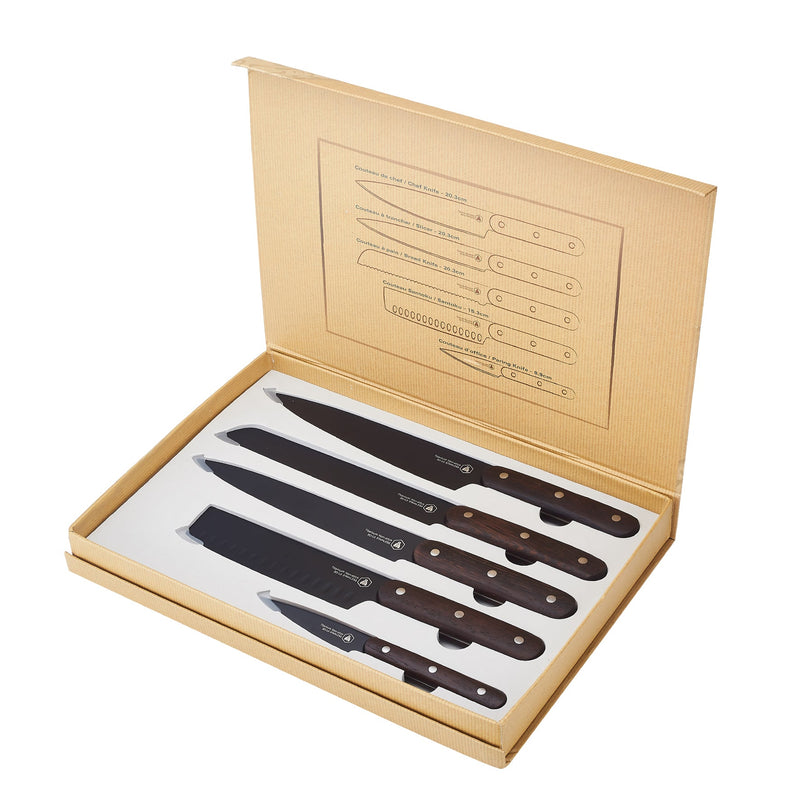 Caja De 5 Cuchillos Para Trinchar - Mango Wenge