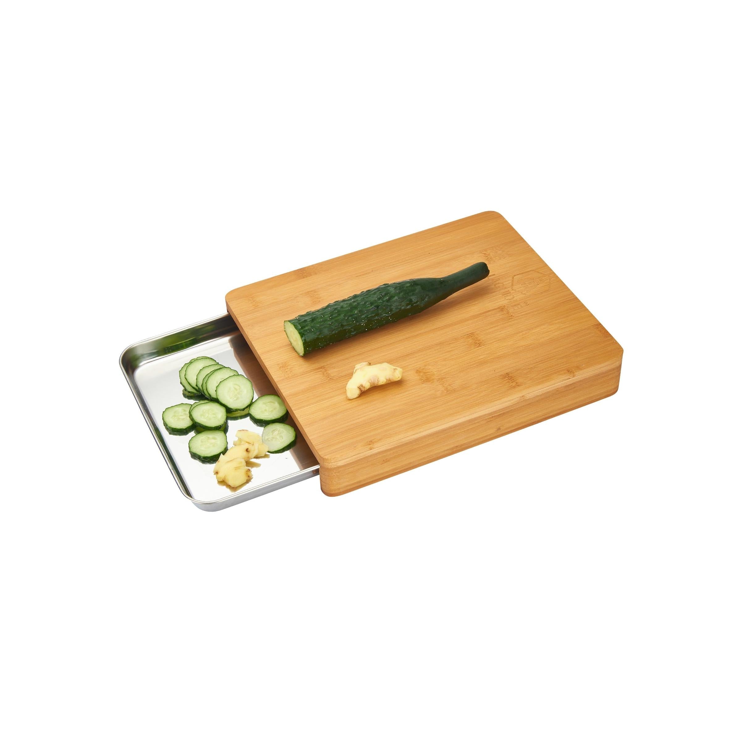 Tabla de Cortar de Bambú con Cajón de Almacenamiento - Acero Inoxidable