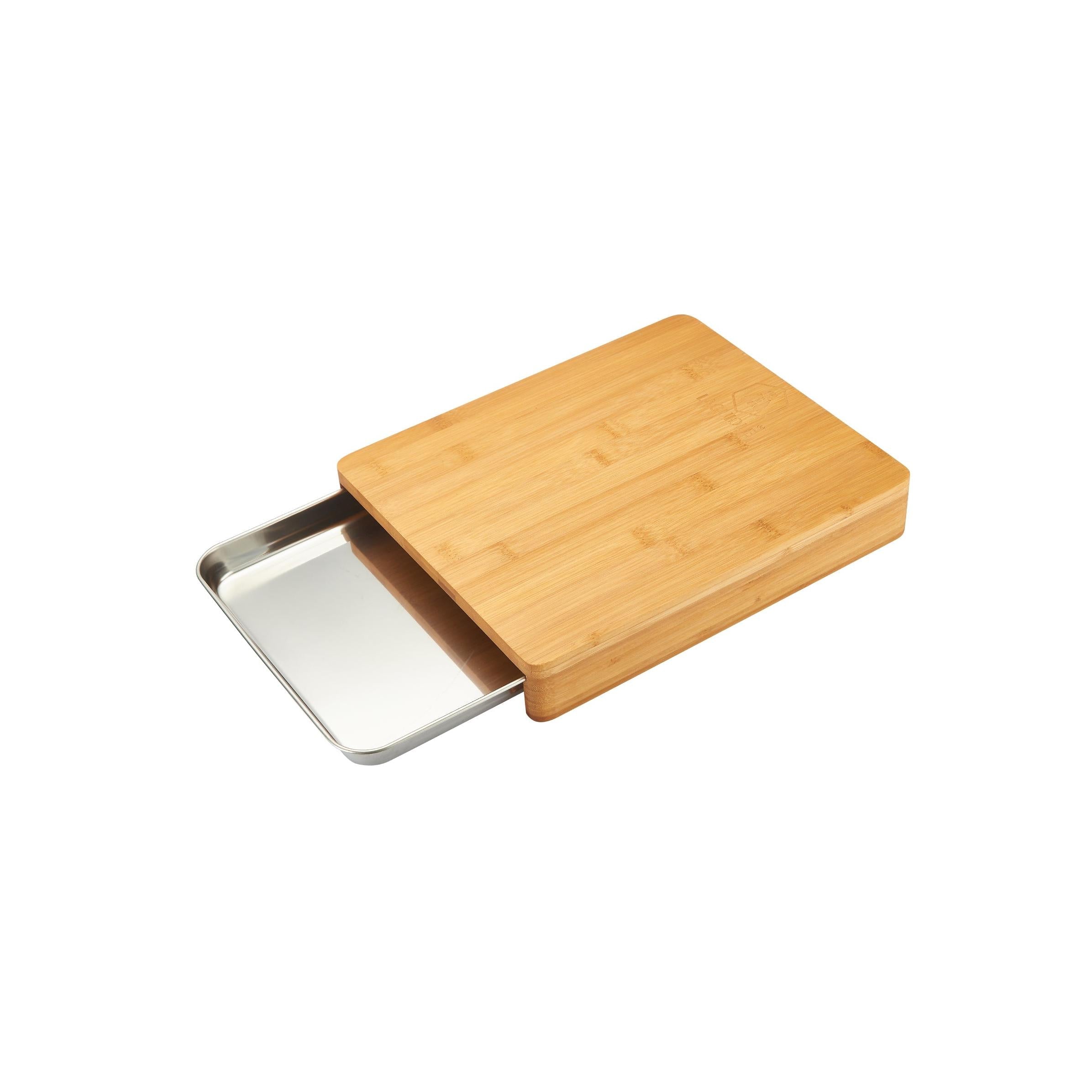 Tabla de Cortar de Bambú con Cajón de Almacenamiento - Acero Inoxidable