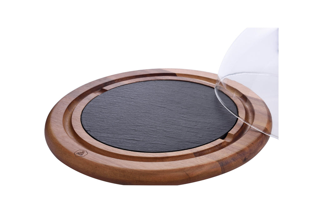 Cheese Cloche Wood And Slate Tray
