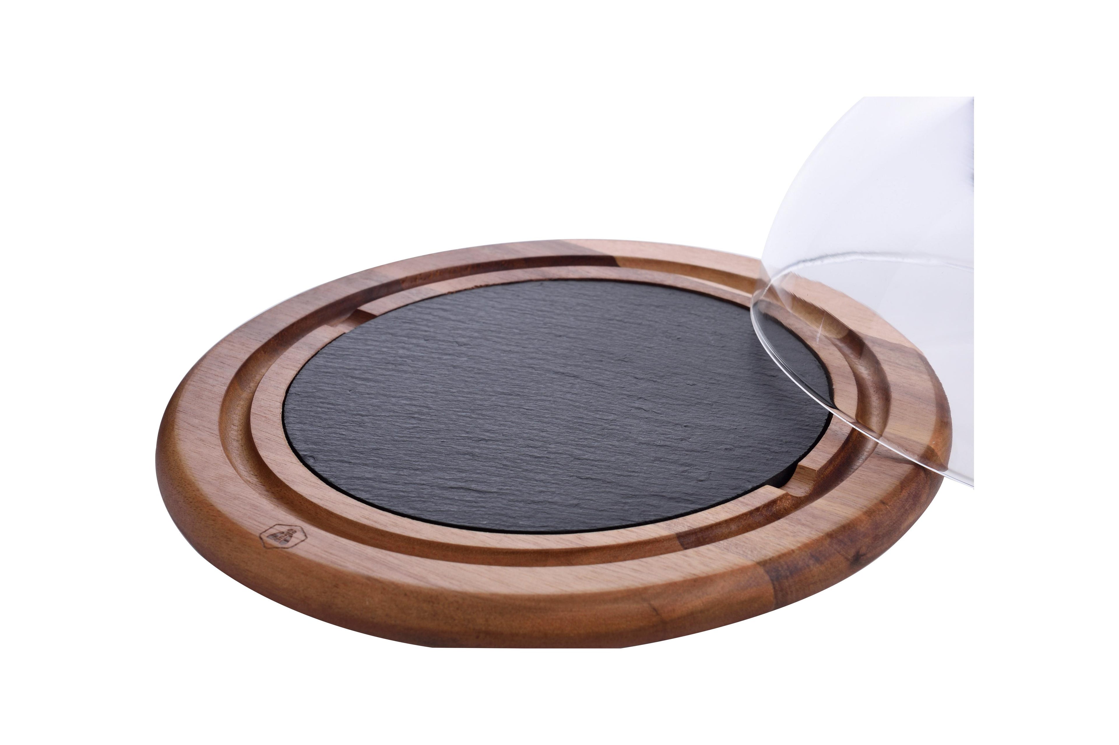 Cheese Cloche Wood And Slate Tray