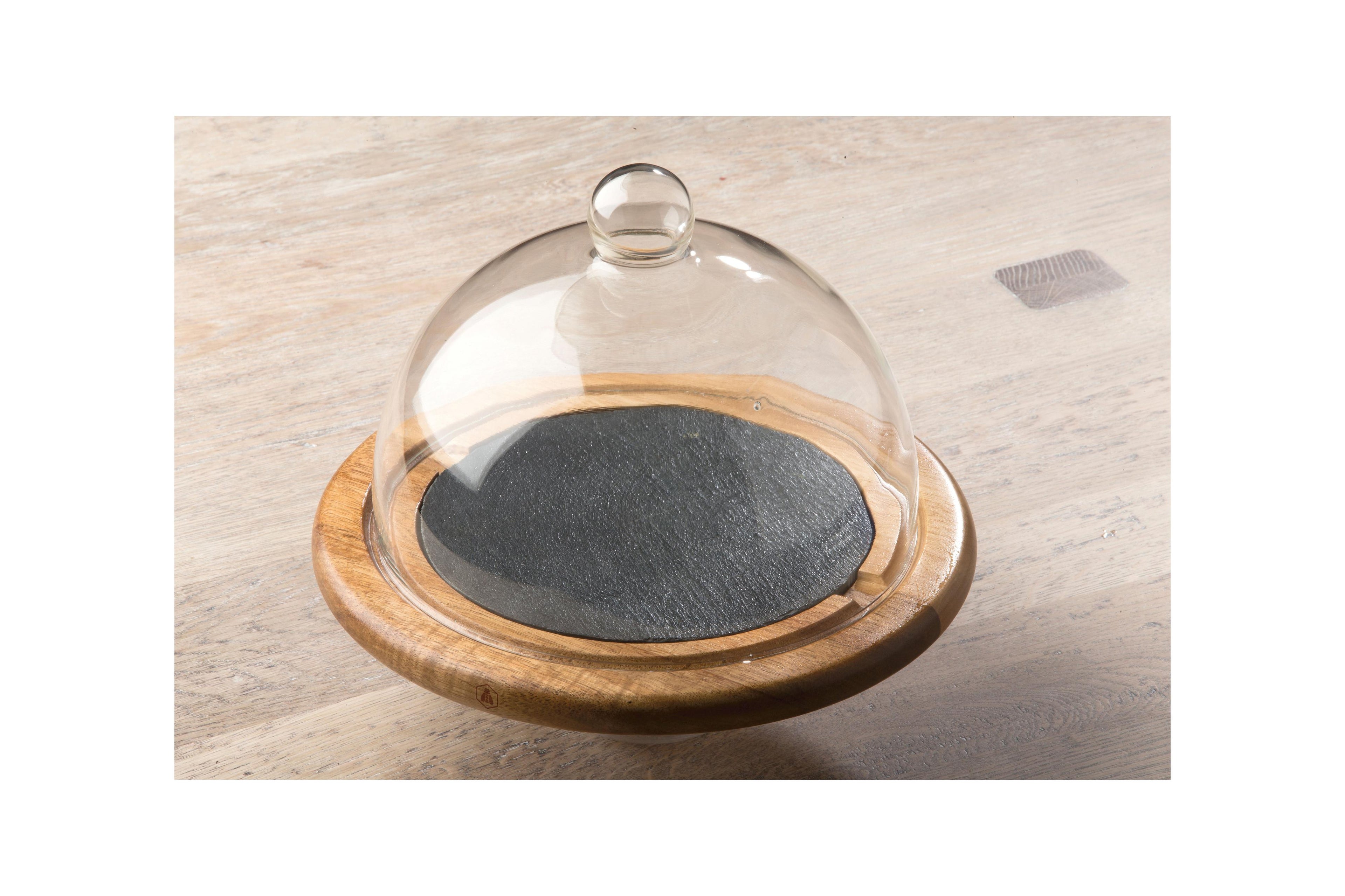 Cheese Cloche Wood And Slate Tray