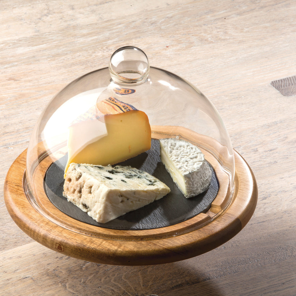Cheese Cloche Wood And Slate Tray