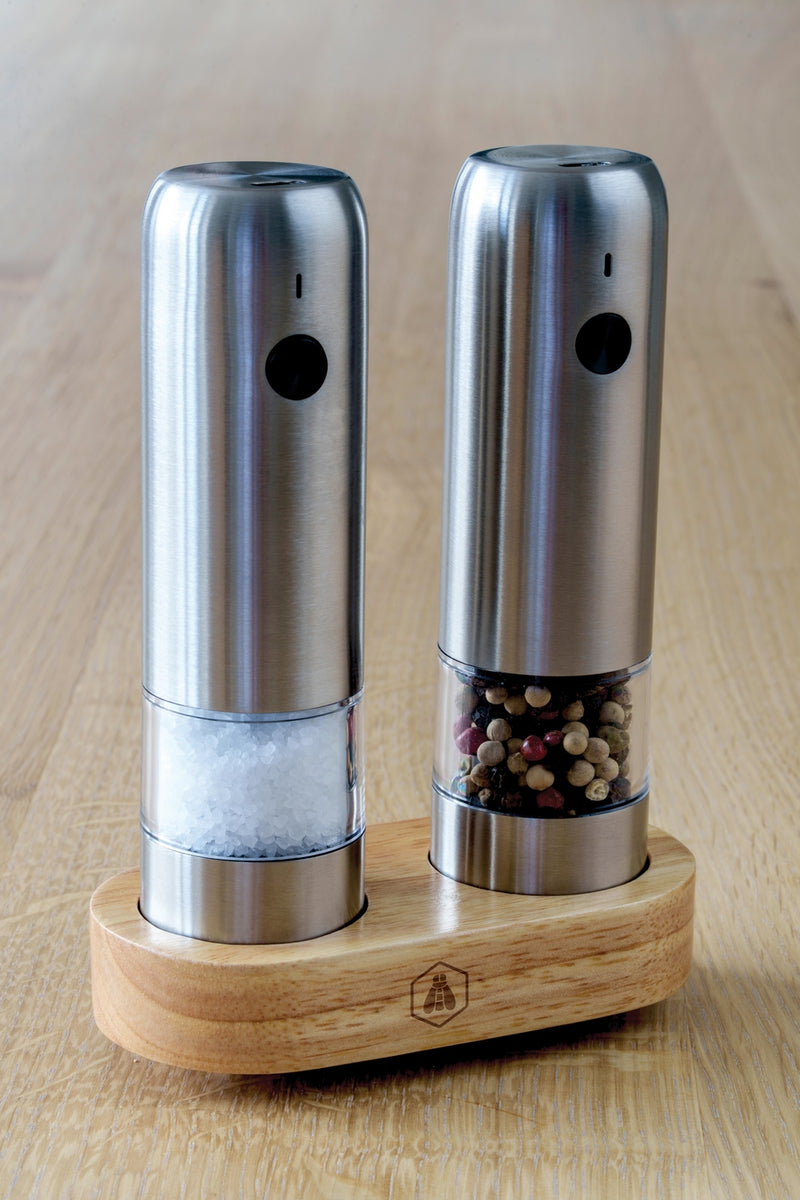 Moulins À Sel Et À Poivre Electrique Avec Support En Bois
