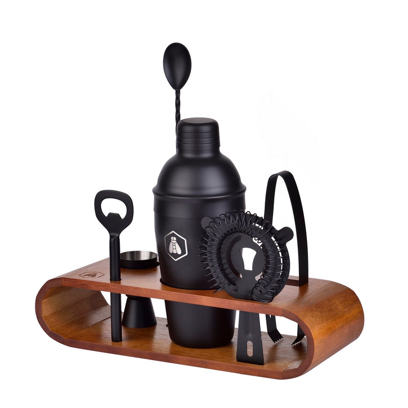 Premium Cocktail Kit 6 Pieces On Wooden Stand