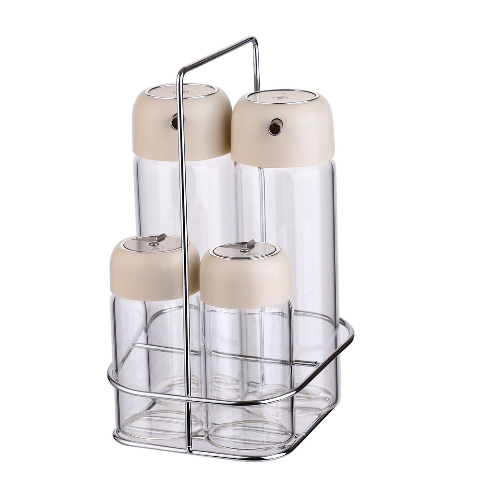 Set 4 Pces Huile Et Vinaigre Saliere Poivrier Sur Socle
