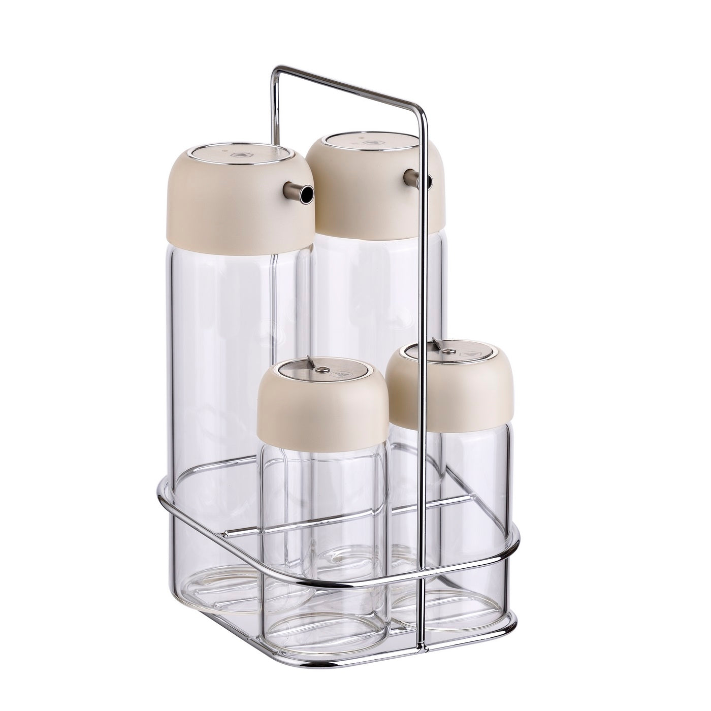 Set 4 Pces Huile Et Vinaigre Saliere Poivrier Sur Socle