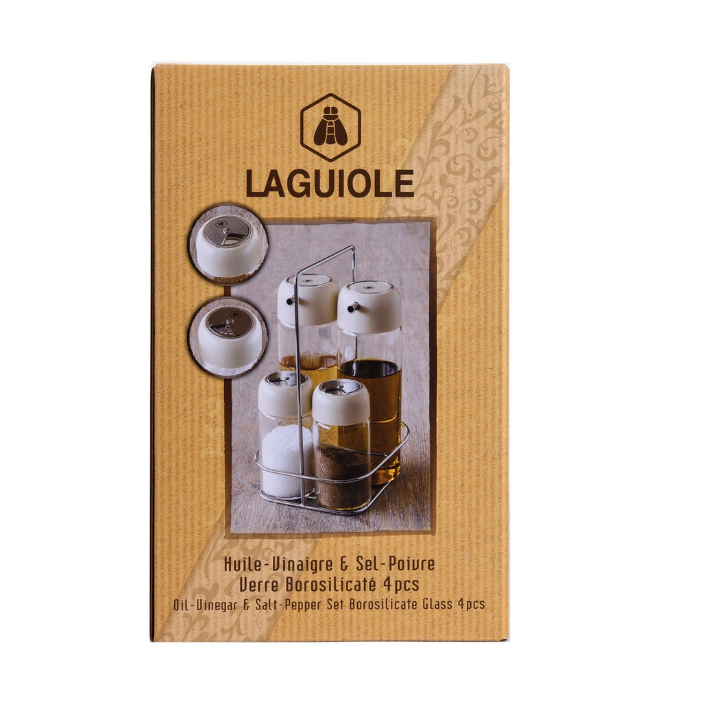 Set 4 Pces Huile Et Vinaigre Saliere Poivrier Sur Socle