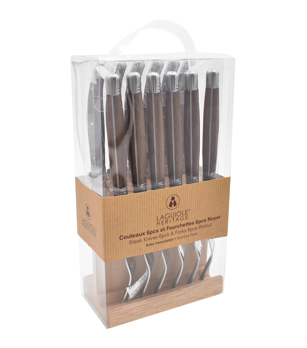 Set of 6 Knives and 6 Forks - Walnut Wood Handle - LG Heritage