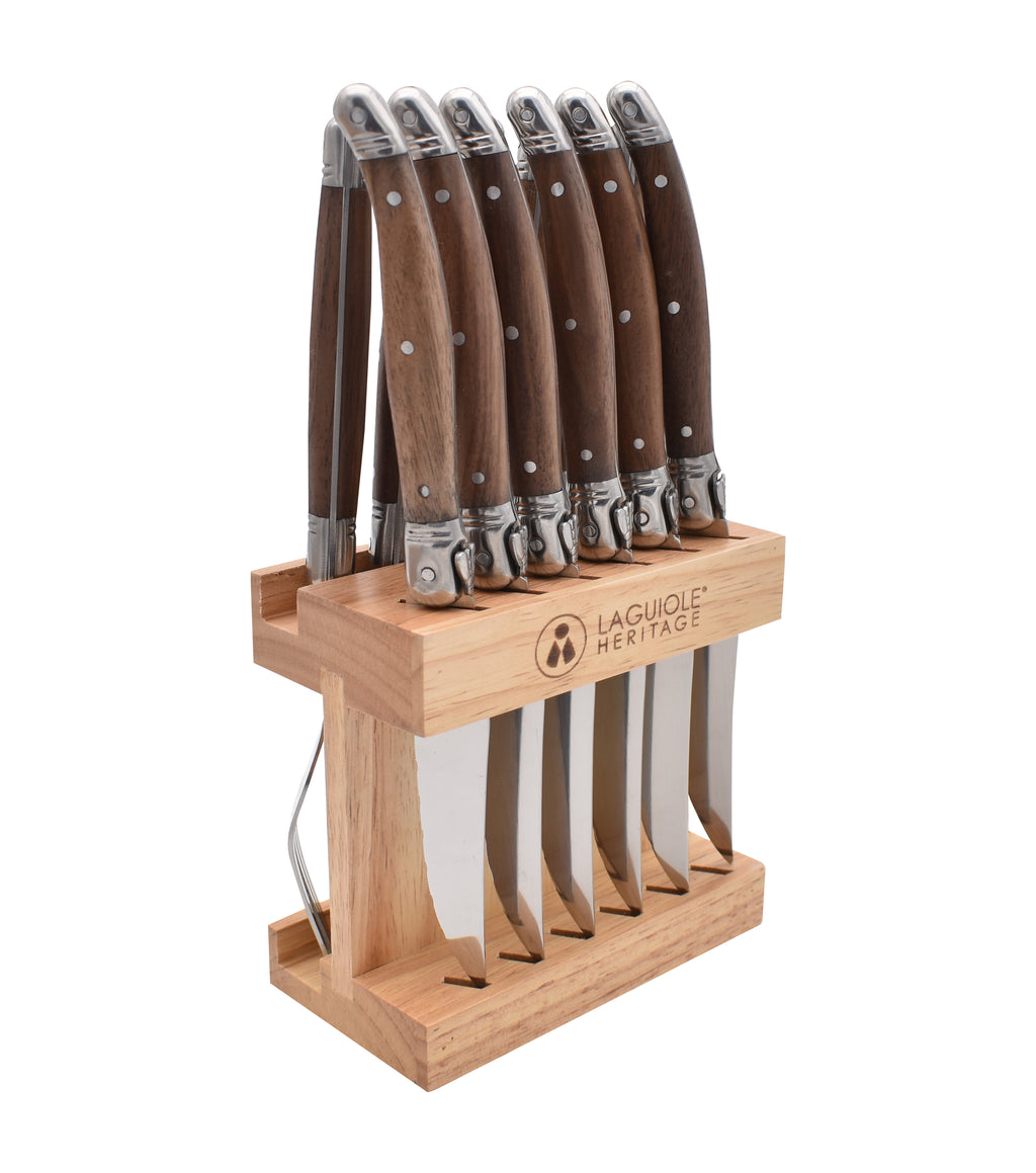 Set De 6 Couteaux Et 6 Fourchettes - Manche Bois De Noyer - Lg Heritage