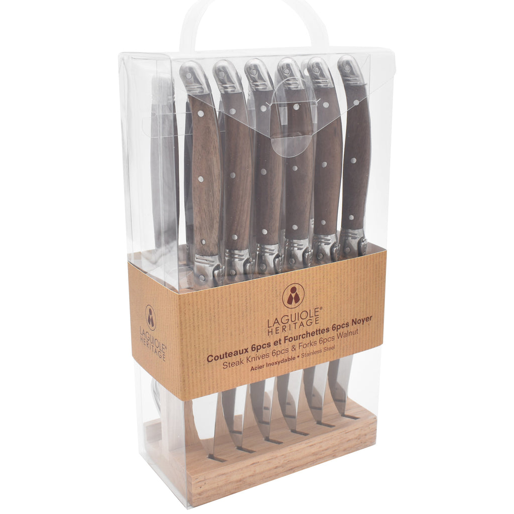 Set De 6 Couteaux Et 6 Fourchettes - Manche Bois De Noyer - Lg Heritage